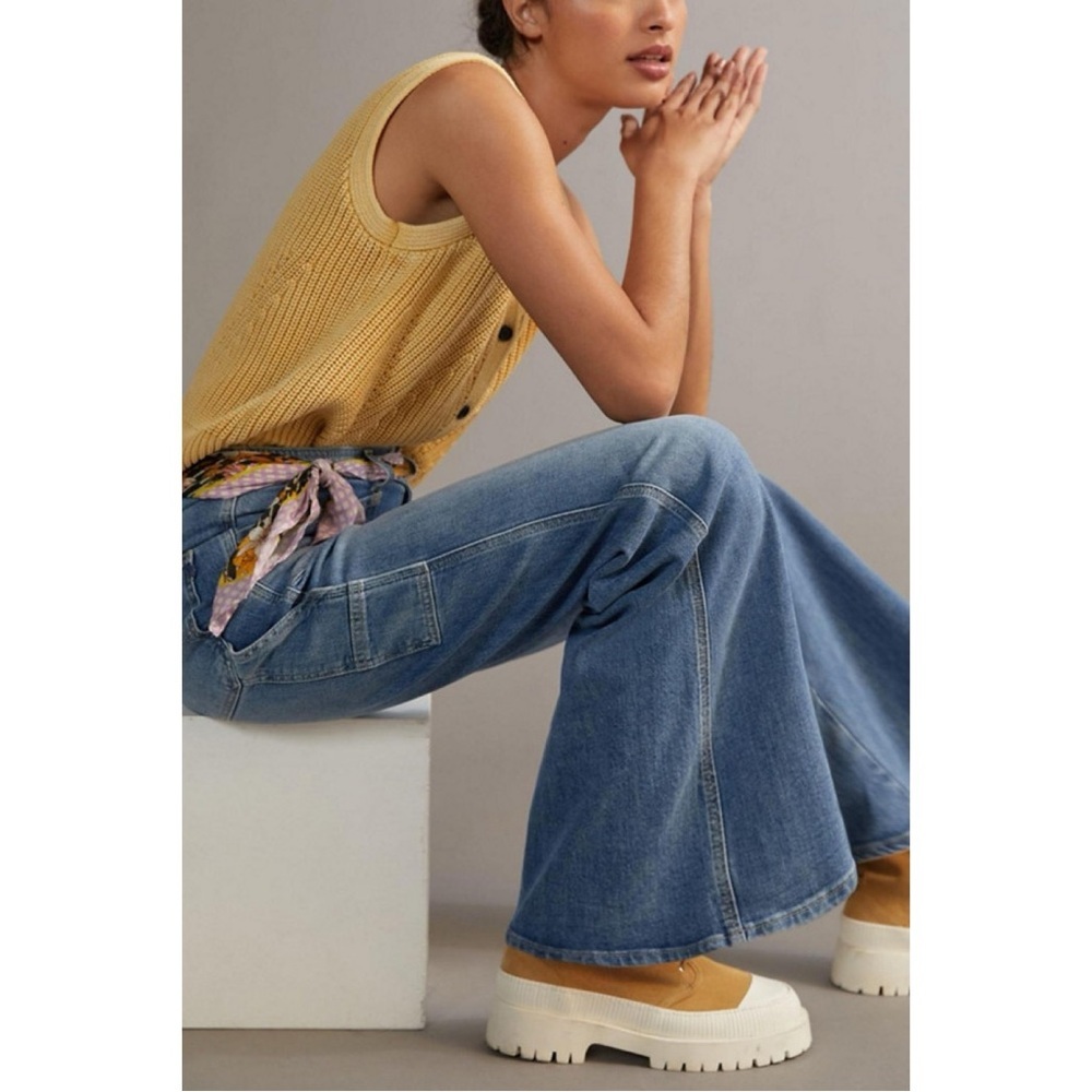 Pilcro The Carpenter Wide Leg Jeans 27 Denim Blue Utility Retro Boho Minimalist - Picture 5 of 15